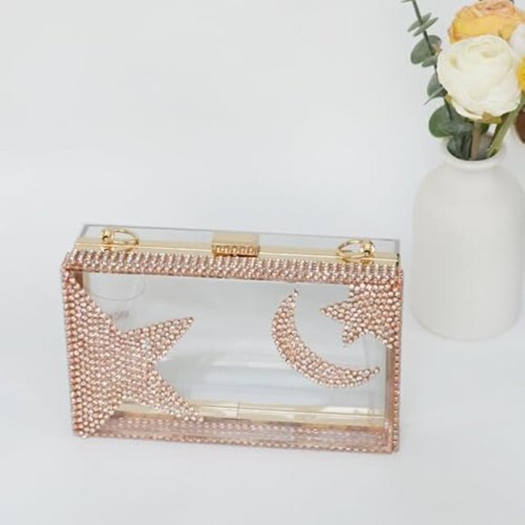 Neiman Marcus Champagne Acrylic Moon and Star Rhinestone Chain Bag - Picture 4 of 6